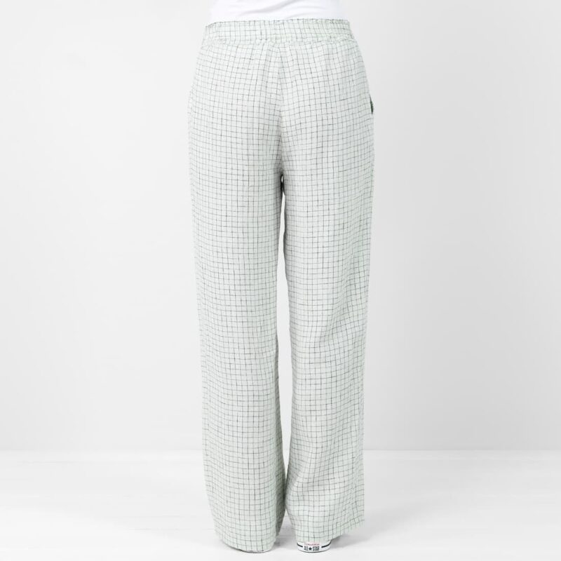 Checked linen greenish pants, straight loose silhouette