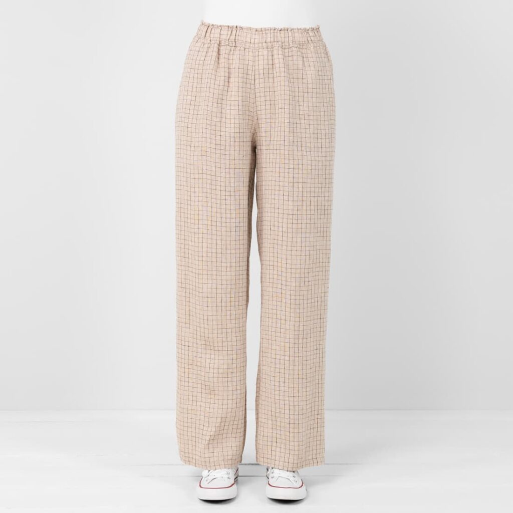 Checked linen brownish pants, pure linen