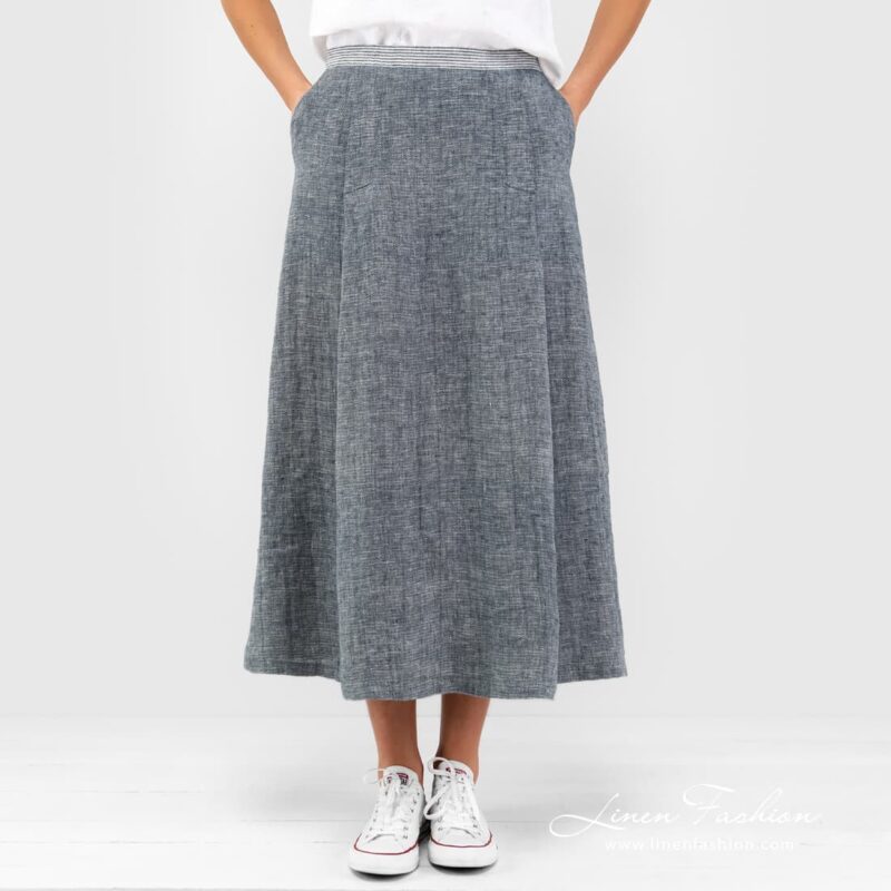 AZORA blue skirt striped waist.