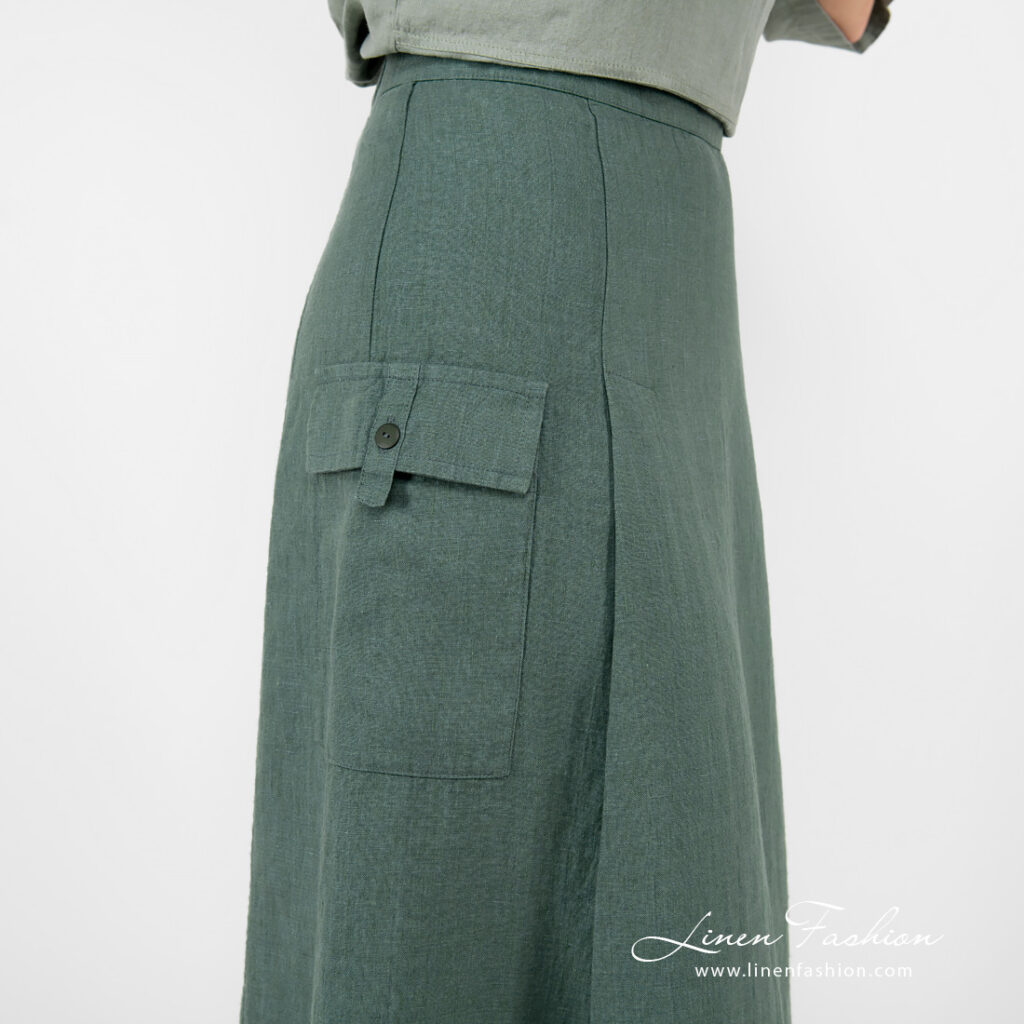ZANZIBAR Rock grün 3 linen skirt with cargo pocket in one side.