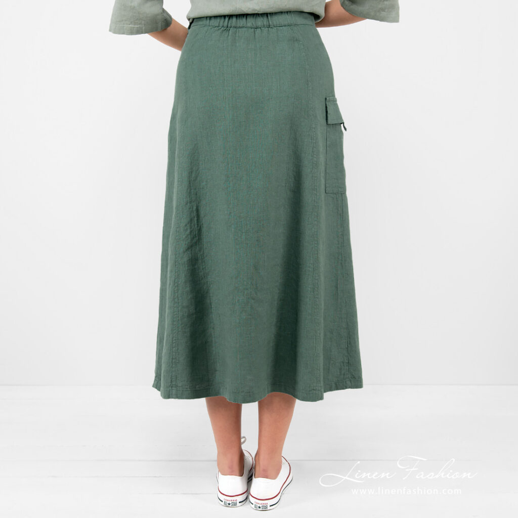 ZANZIBAR Rock grün 4 linen skirt with cargo pocket from backside.