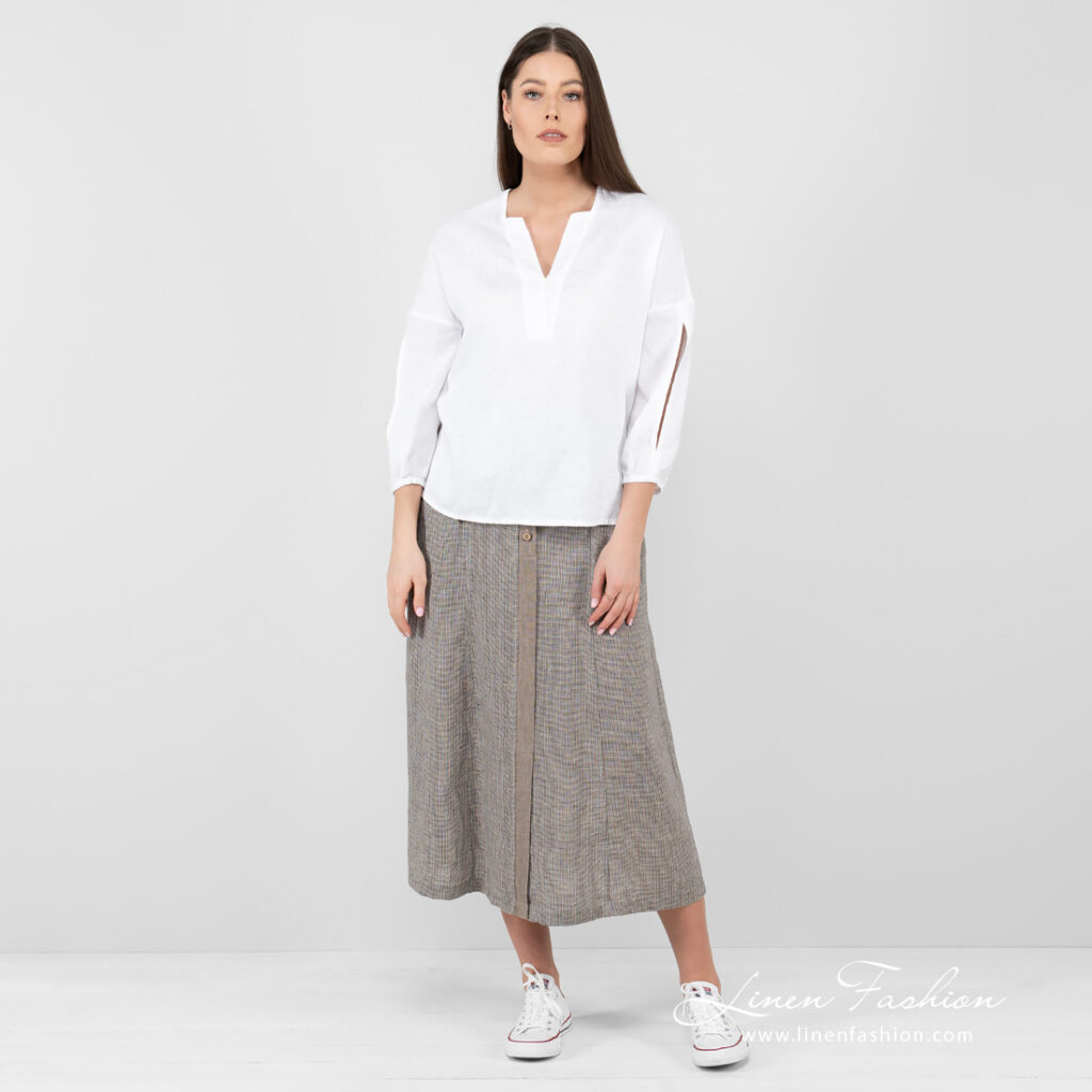 CAPETOWN Rock kariert 2 linen long checked shirt, full view.