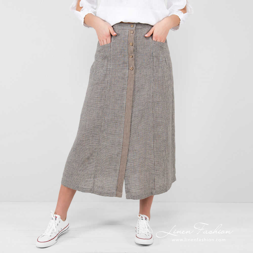 CAPETOWN Rock kariert 3 linen long checked shirt with pockets and buttons.