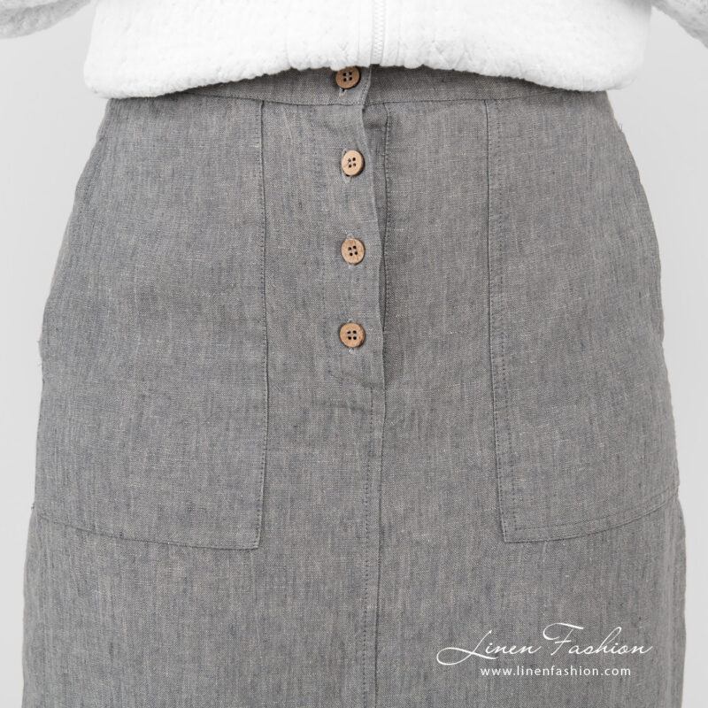 linen short skirt with button on front.