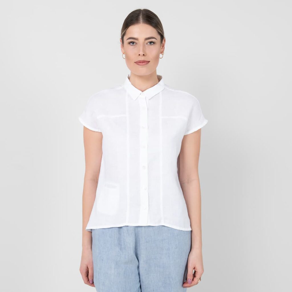 KRISTI Bluse weiß 1 Linen shirt, optical white, short sleeves