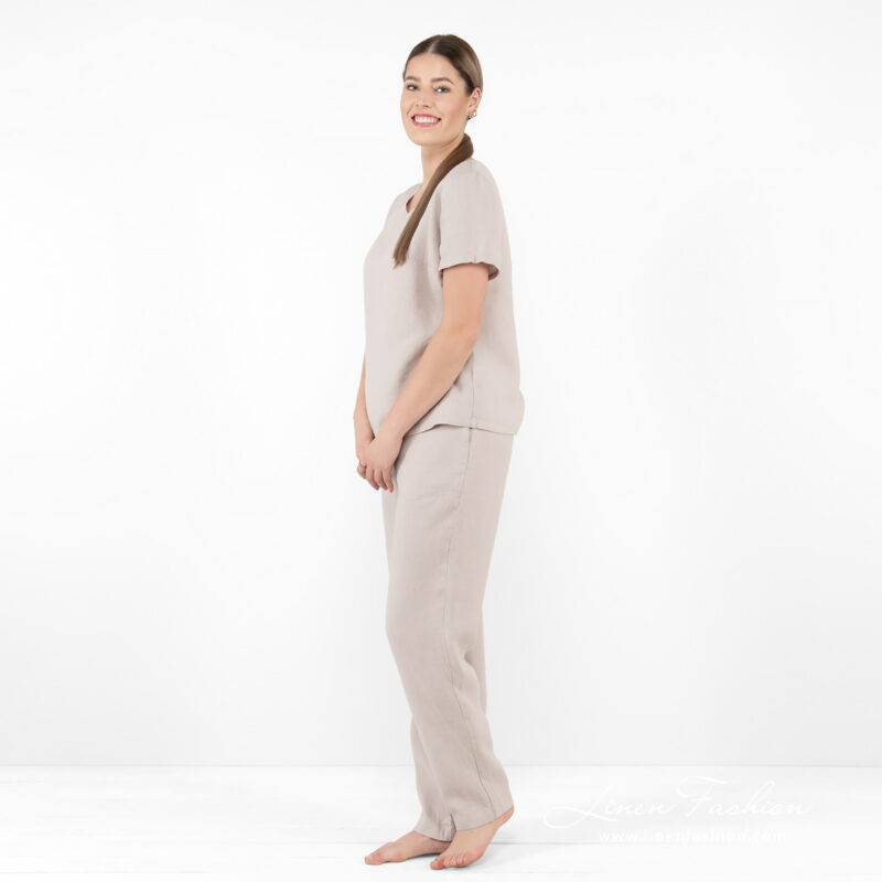 linen beige blouse home wear from one side.