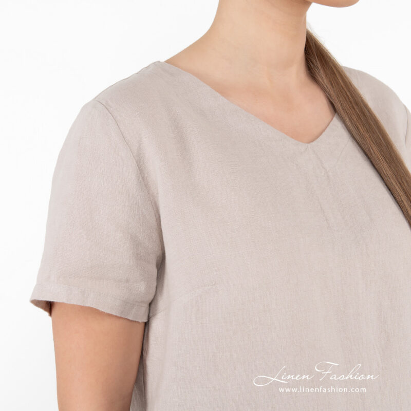 linen beige blouse home wear V form neck.
