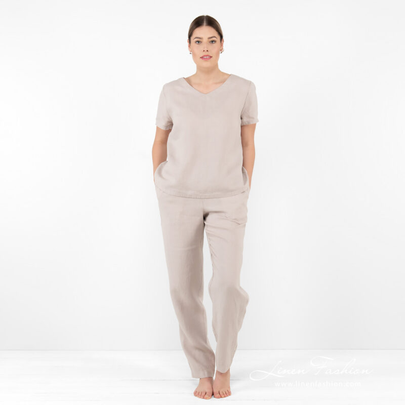 linen beige blouse home wear.