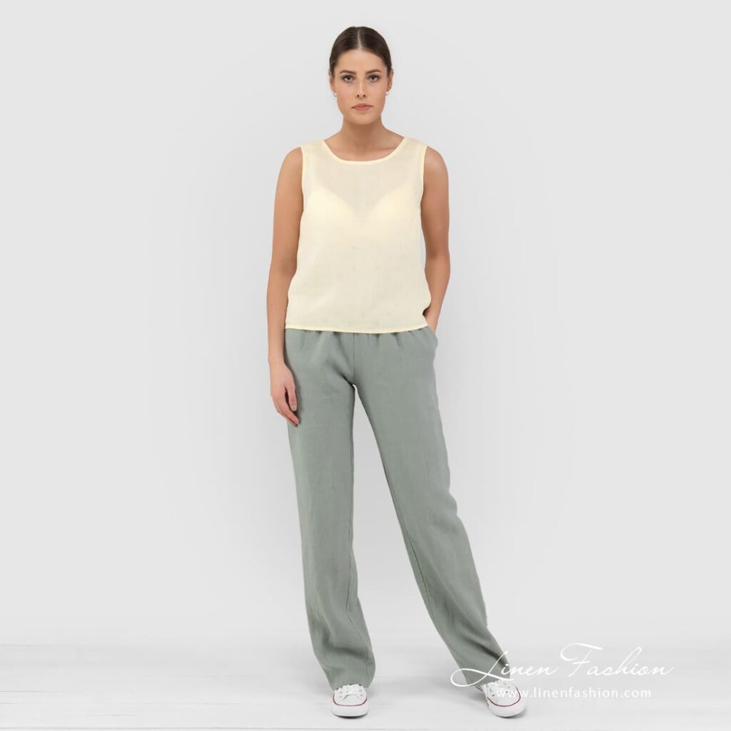 TATU Bluse hellgelb 2 TATU soft yellow linen blouse in full size