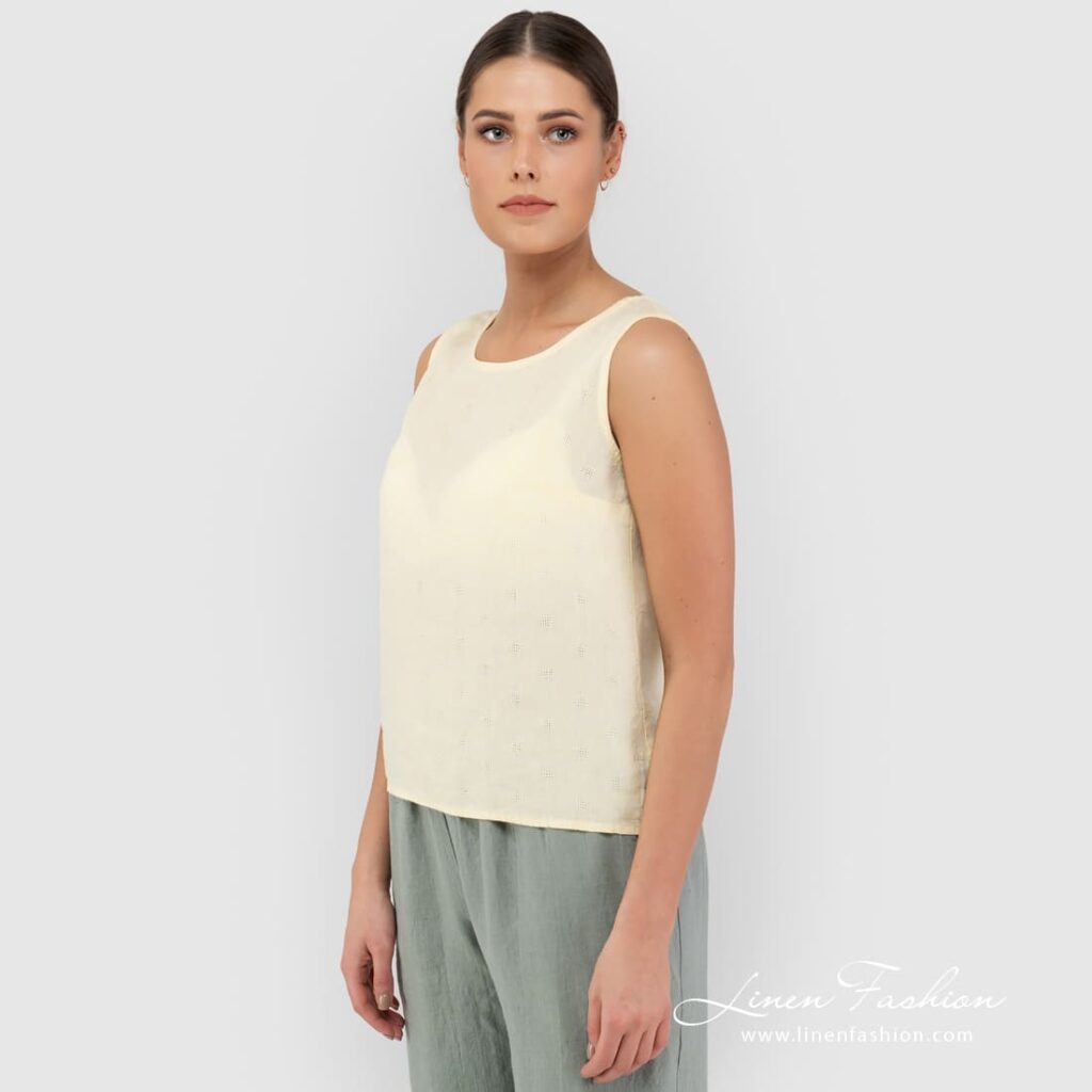 TATU Bluse hellgelb 3 TATU soft yellow linen blouse sleveless