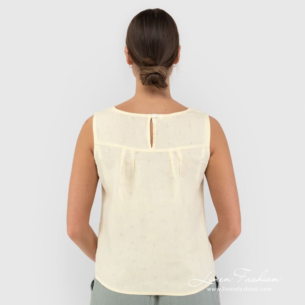 TATU Bluse hellgelb 4 TATU soft yellow linen blouse back pleats