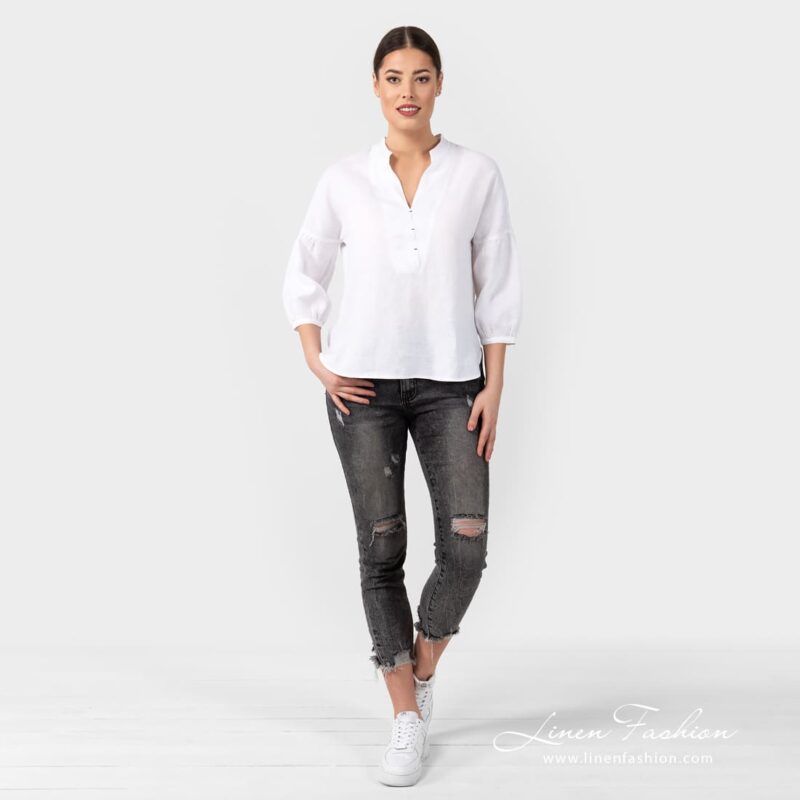 PALMA white linen blouse in full size