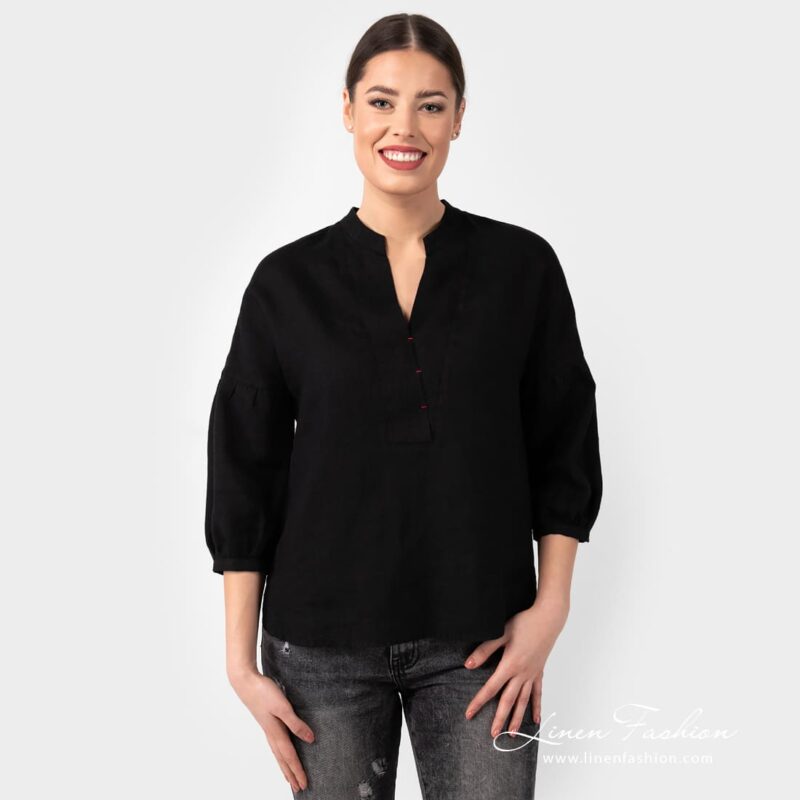 PALMA black linen blouse