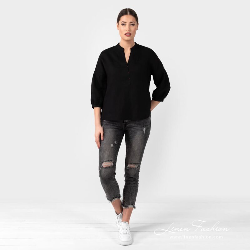 PALMA black linen blouse full size