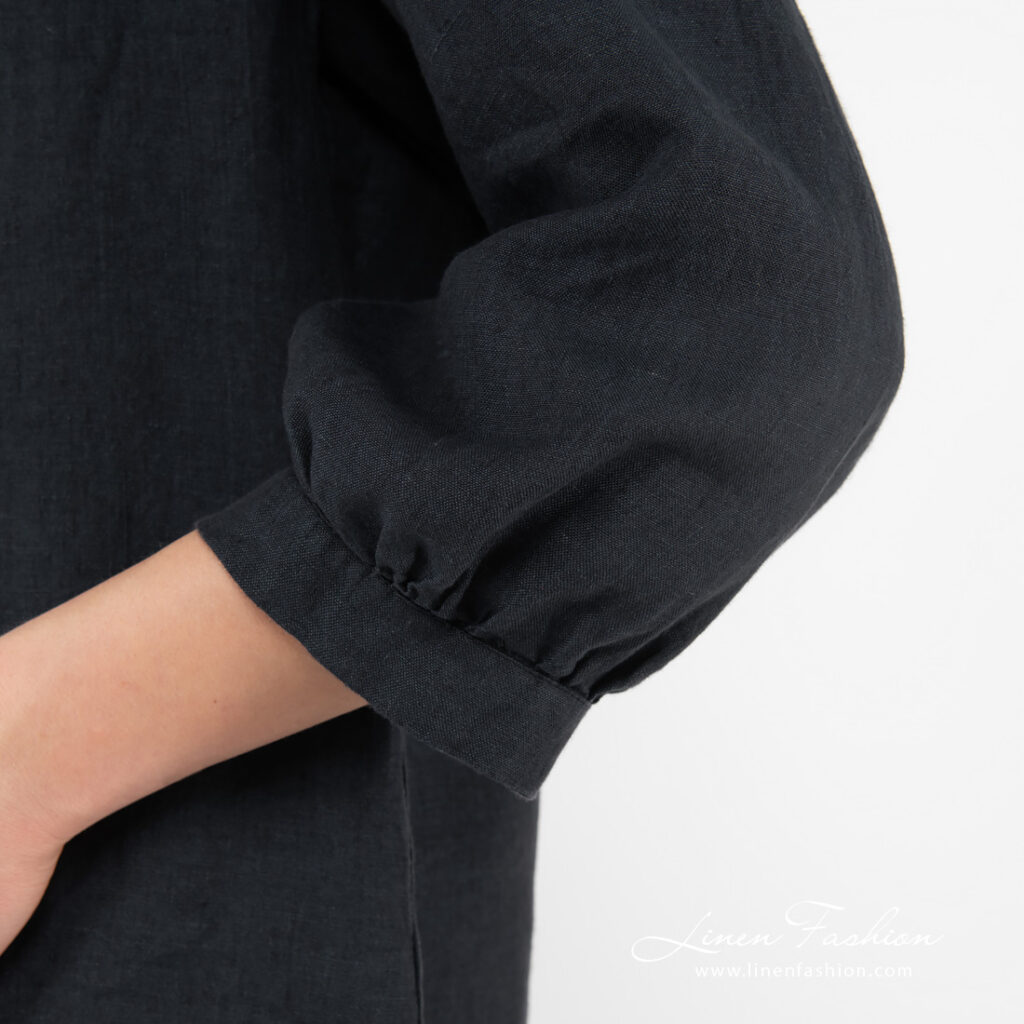 FREDA Bluse dunkelblau 5 navy linen blouse, cuff pleated.