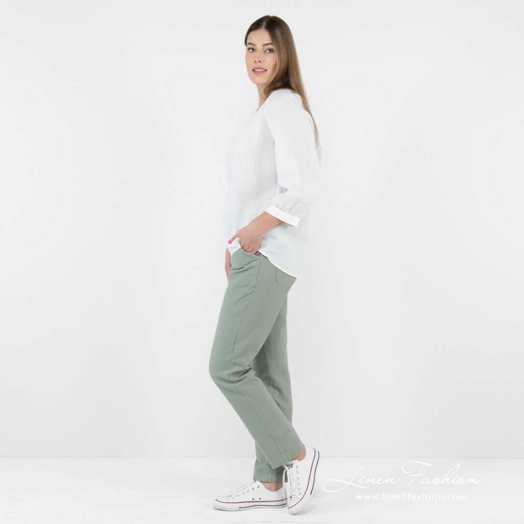 FREDA Bluse schneeweiß 3 linen blouse white, full view from one side3.