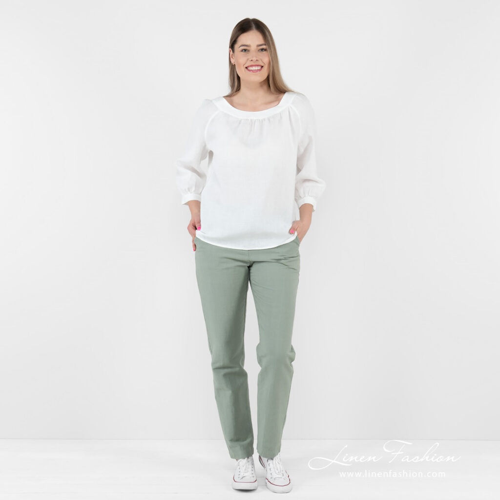 FREDA Bluse schneeweiß 2 linen blouse white, full view.