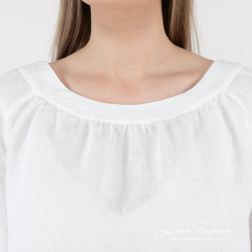 FREDA Bluse schneeweiß 5 linen blouse white with rounded neck.