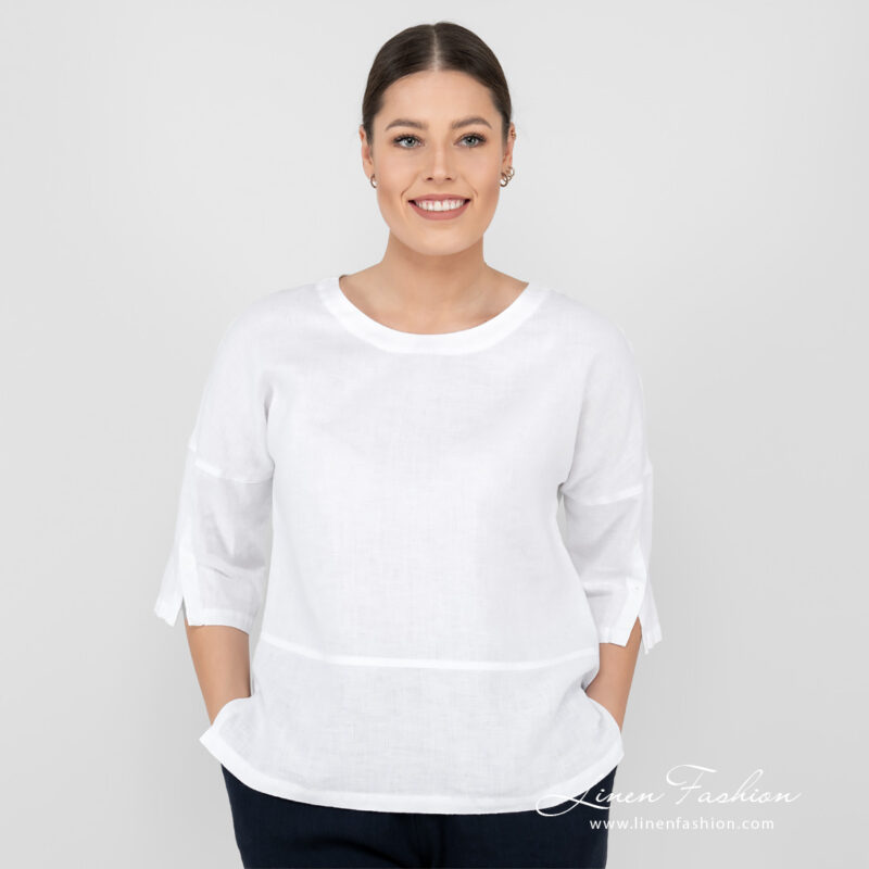 white linen blouse 3/4 sleeves.