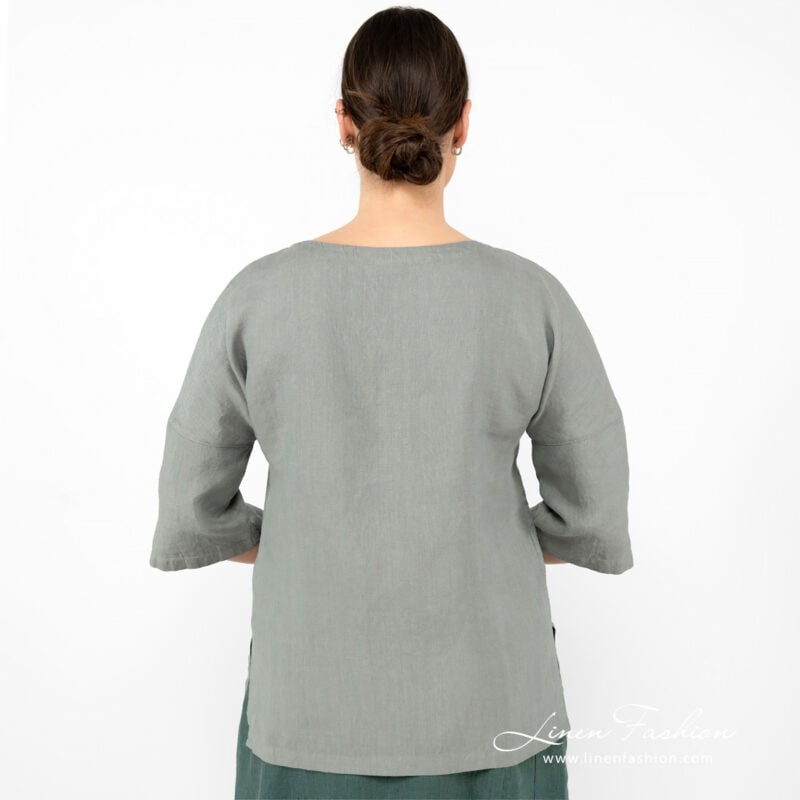 linen green blouse with sleeves from backside.