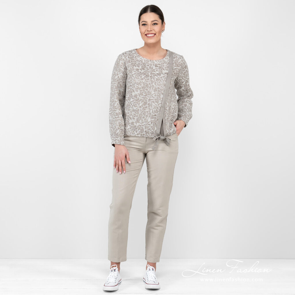 CYBIL Bluse grau 2 linen cotton beige jacquard blouse full view.