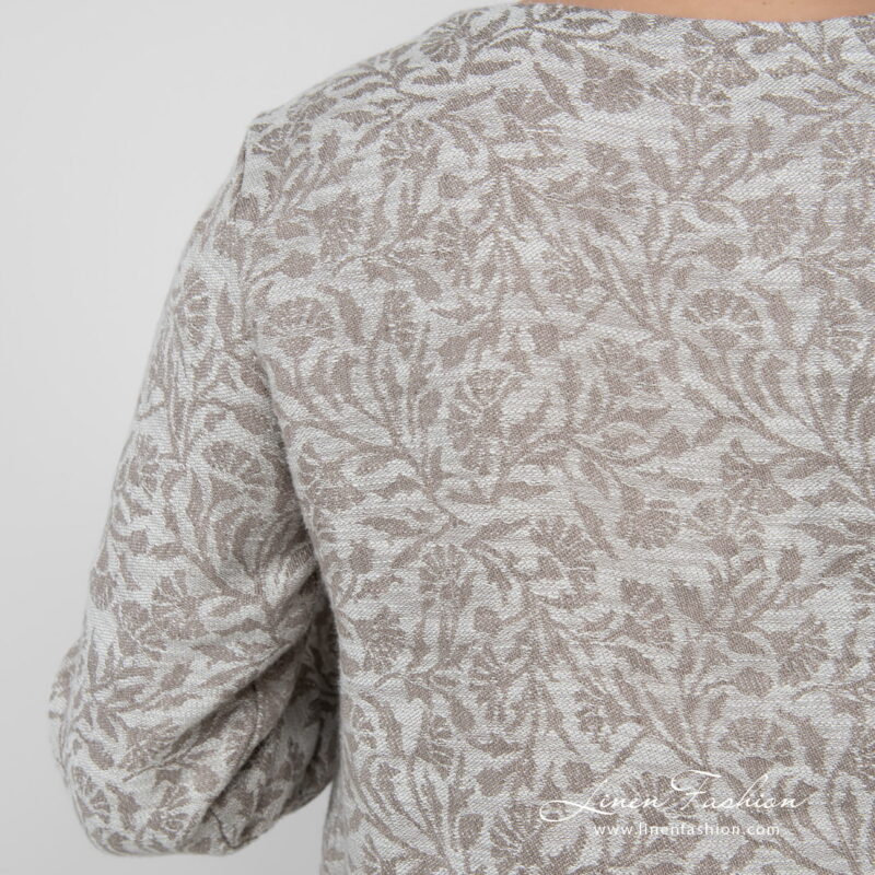 linen cotton beige jacquard blouse fragment from back.
