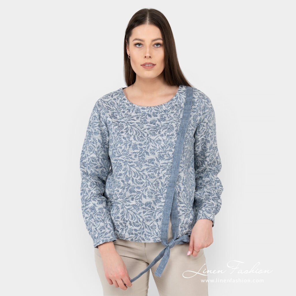 CYBIL Bluse blau 1 Linen cotton blue flower blouse.