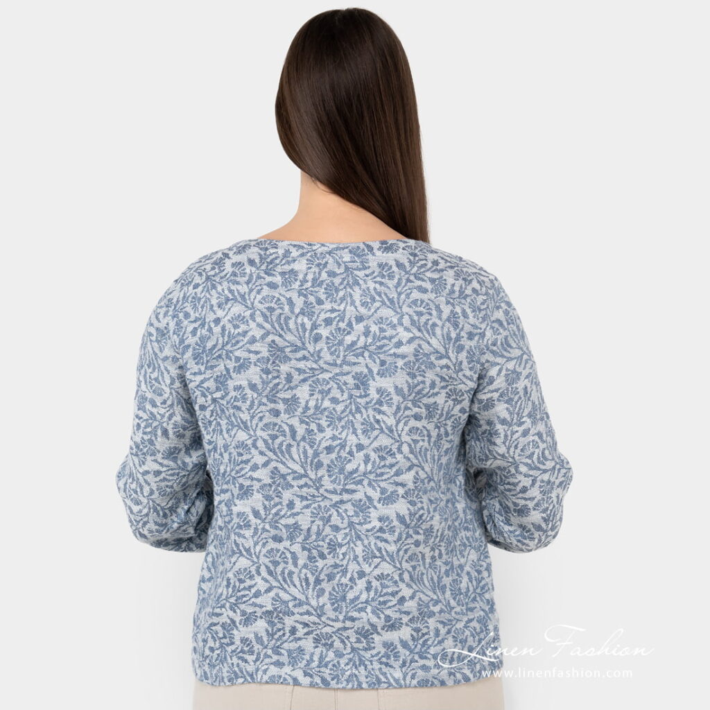CYBIL Bluse blau 6 Linen cotton blue flower blouse from backside.
