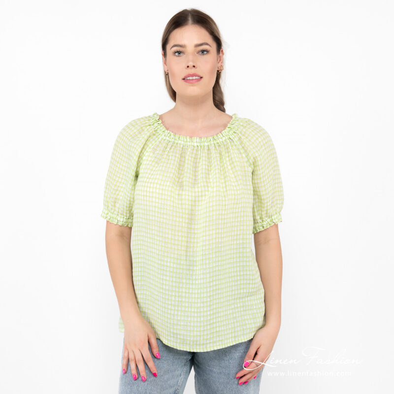 linen checked blouse.