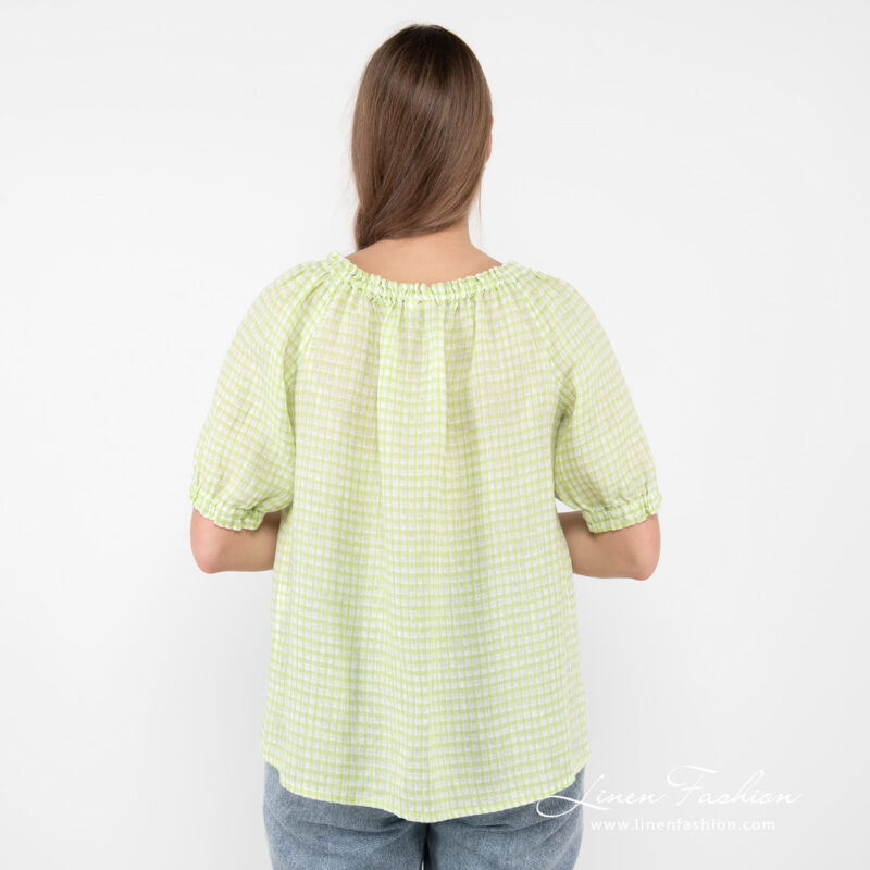 linen checked blouse from backside.
