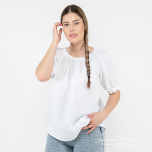 MELISA Bluse weiß 7 white linen blouse short sleeves.