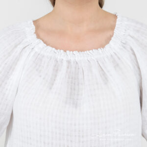 MELISA Bluse weiß 10 white linen blouse short sleeves, rounded elastic neck.