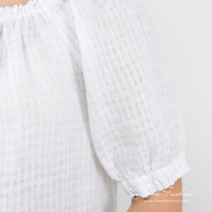 MELISA Bluse weiß 11 white linen blouse short sleeves with elastic.