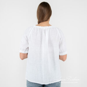 MELISA Bluse weiß 12 white linen blouse short sleeves from backside.