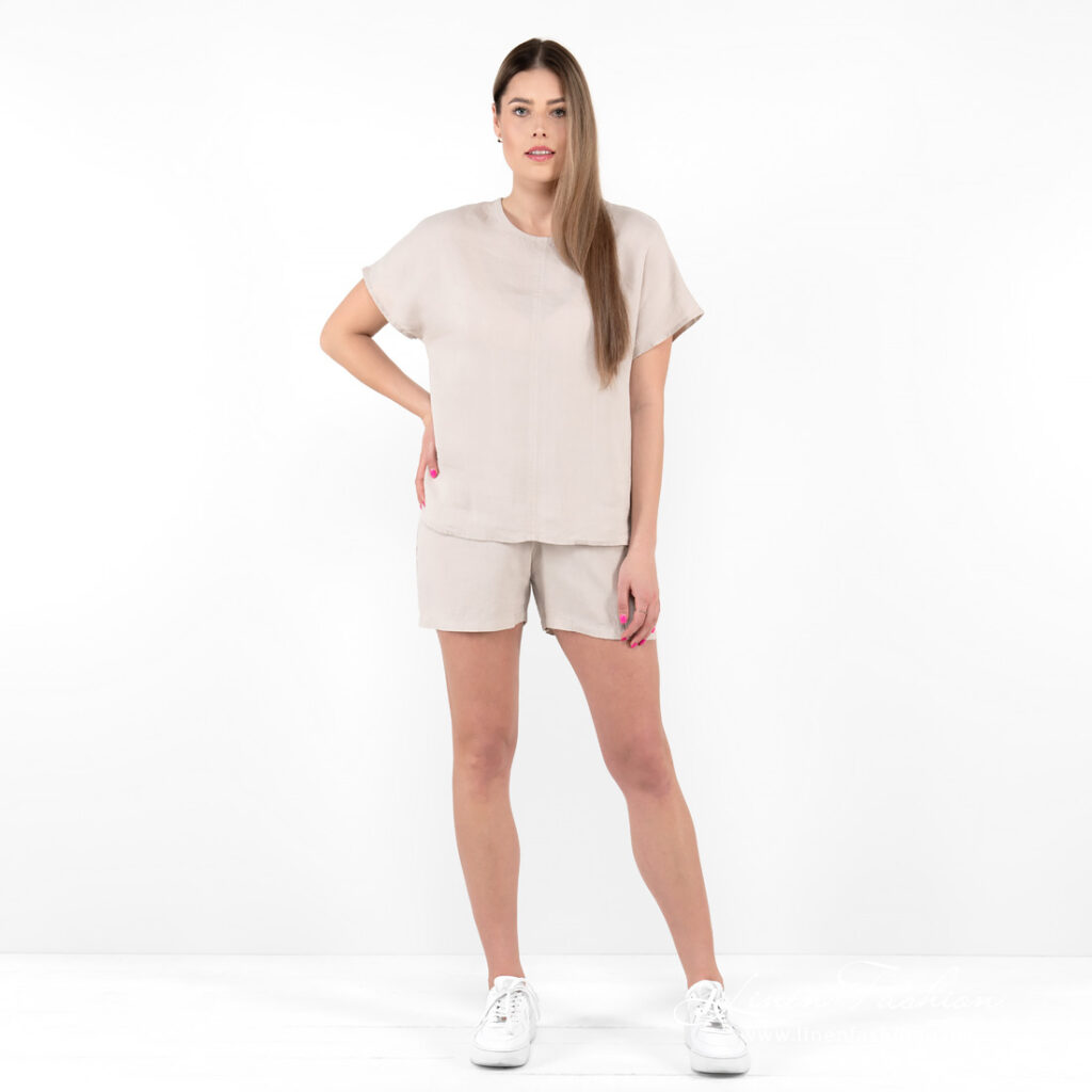 DARREN Bluse beige 2 beige linen blouse.