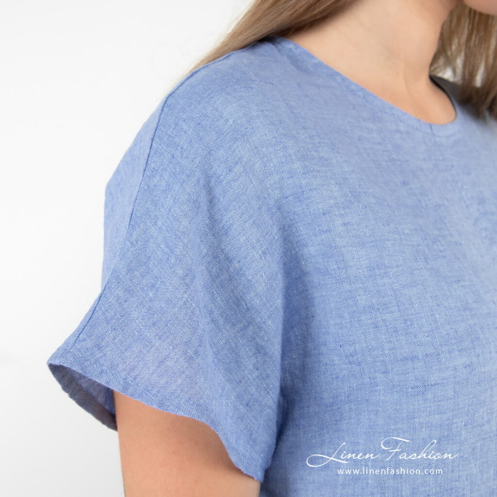 DARREN Bluse hellblau 5 linen blue blouse, short sleeves.