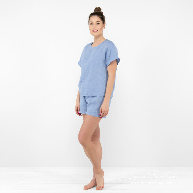 linen blue blouse.