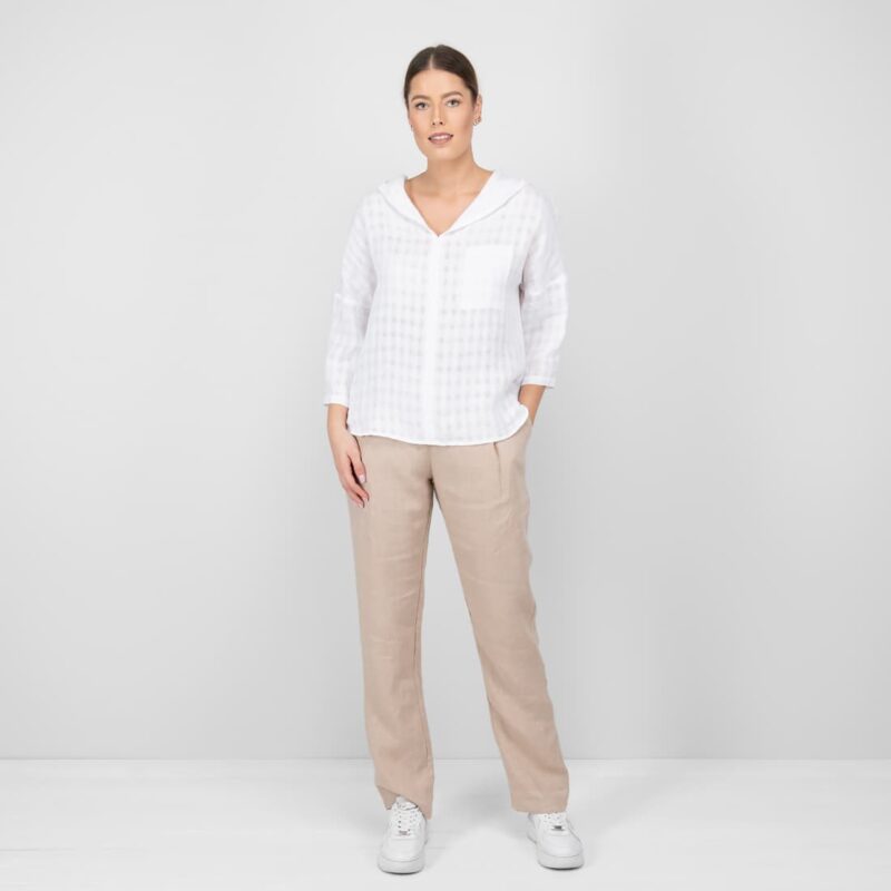 white linen blouse with hoodie