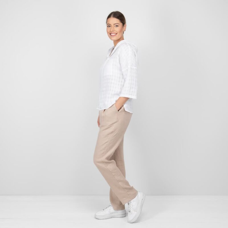 white linen blouse with hoodie leisure wear