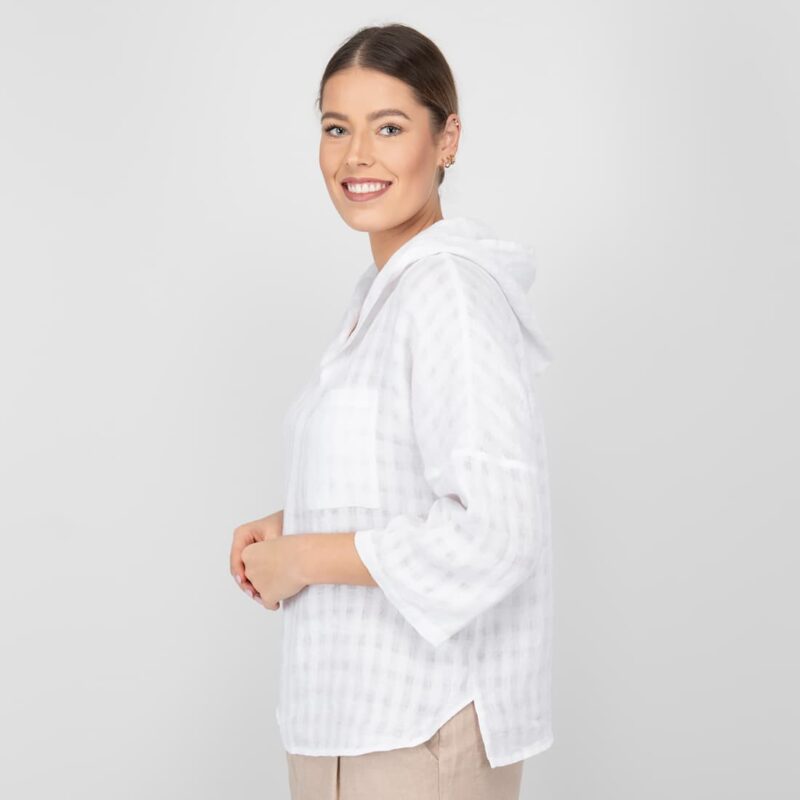 white linen blouse with hoodie from side