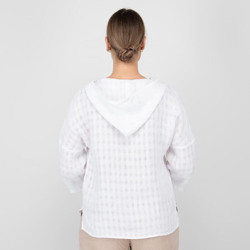 white linen blouse with hoodie from backside