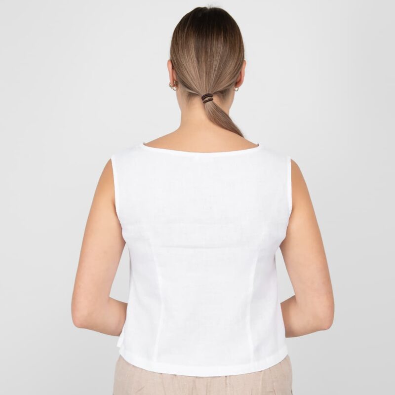 white linen blouse sleevless from backside