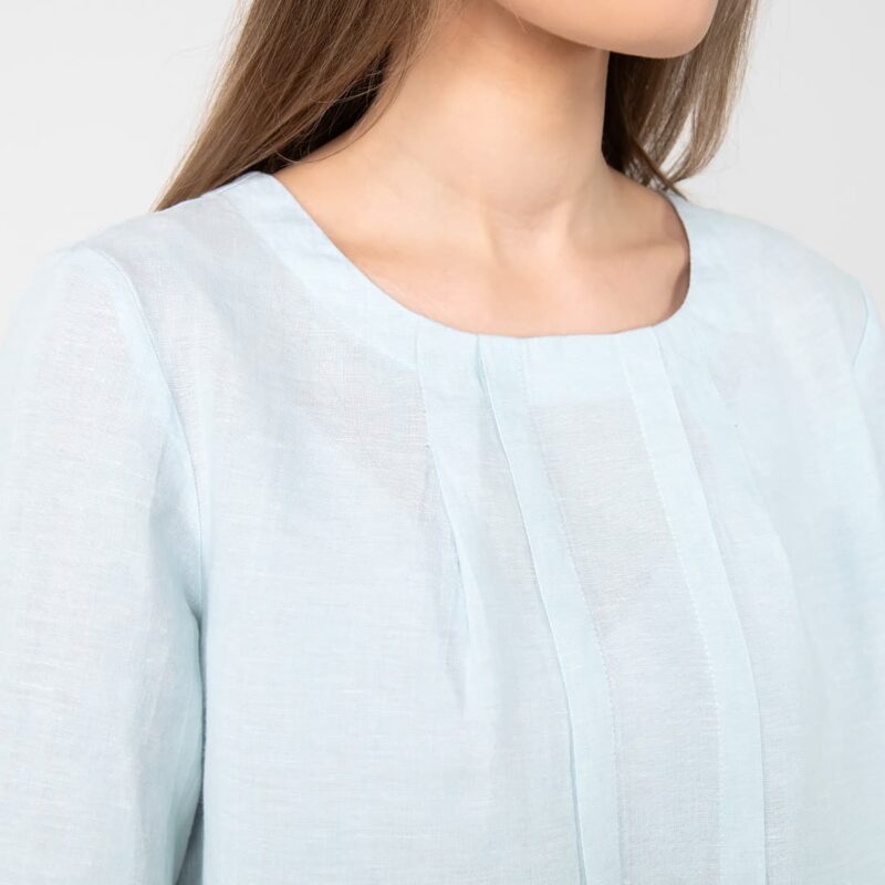 Light blue linen blouse, round neckline