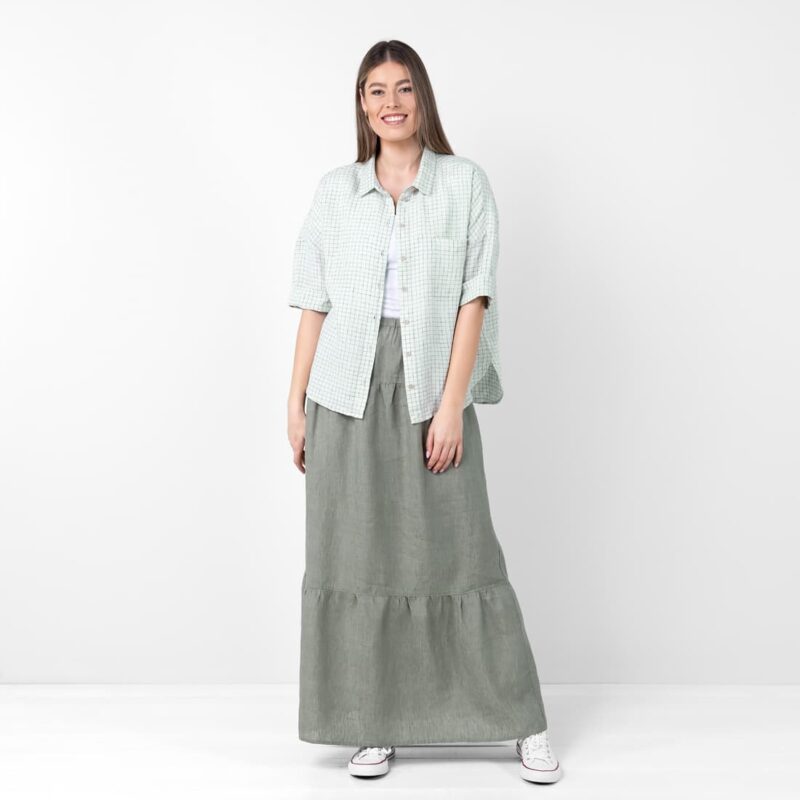 Green EILA shirt with MUNA greenish skirt