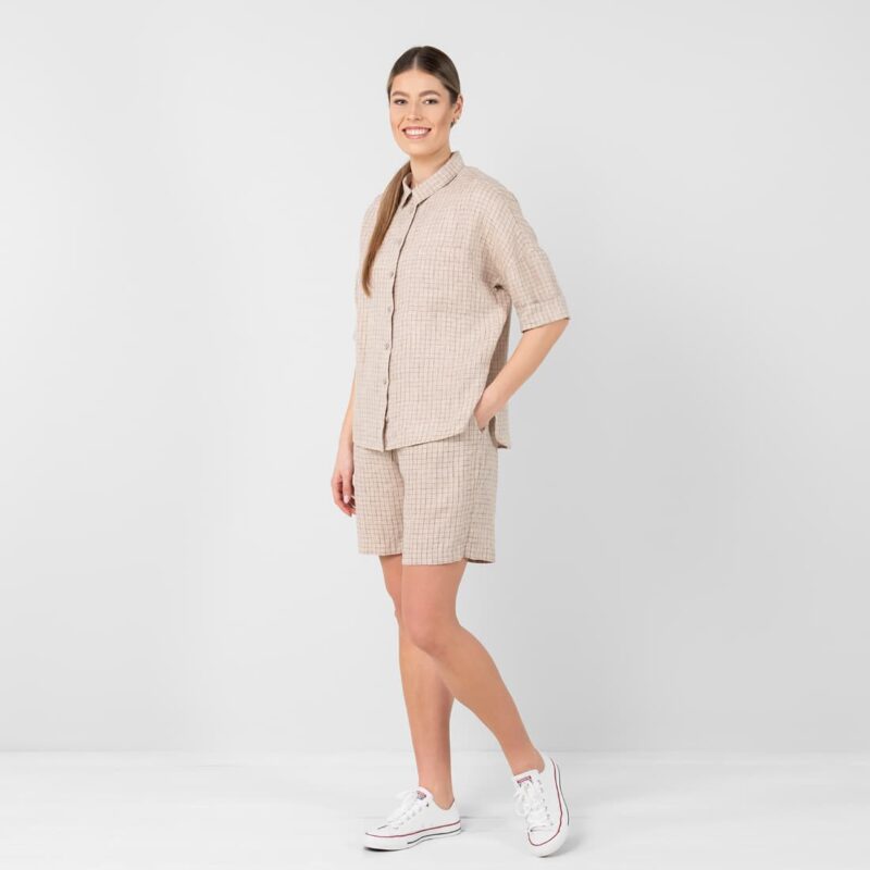 Linen brownish checked shirt, leisure clothing