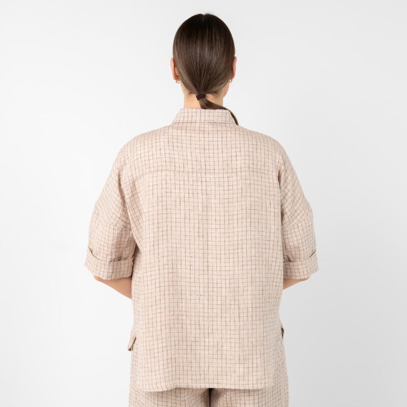 Linen brownish checked shirt, oversized fit