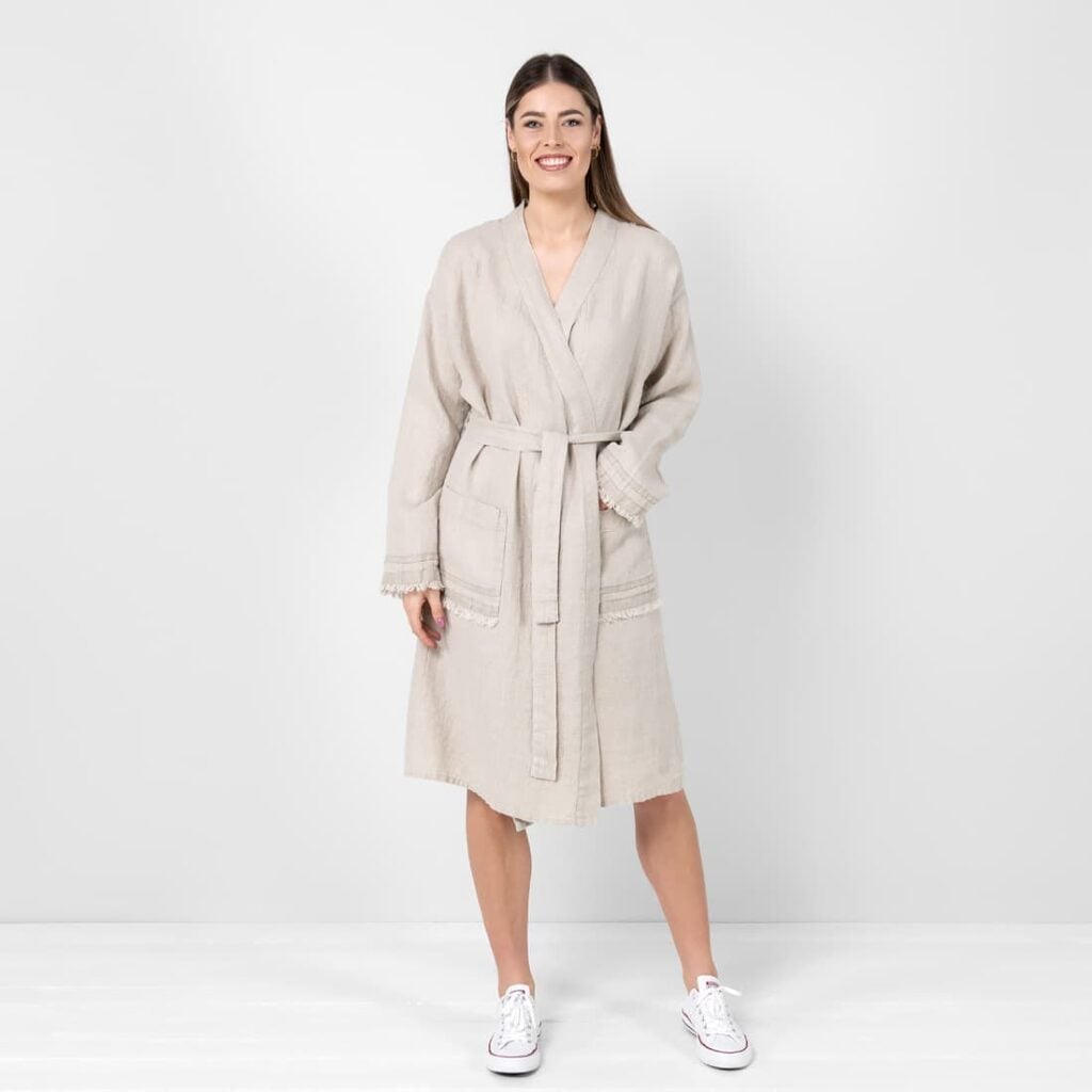 Natural linen bathrobe for women