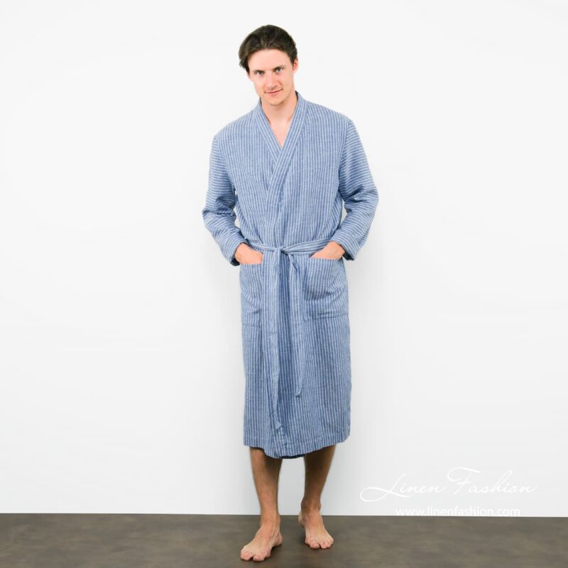 Mens bathrobe in blue color.