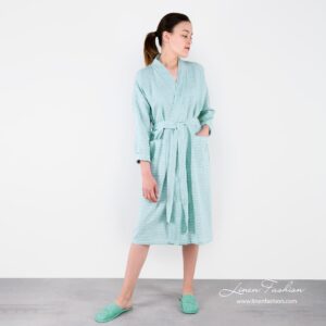 MARY light green linen robe for women.