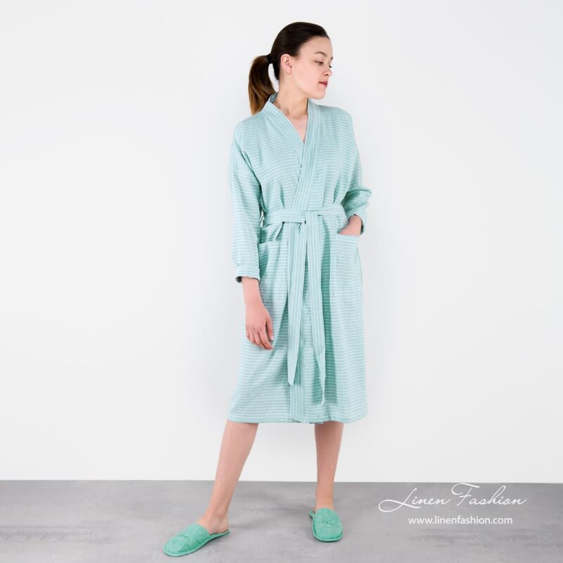 MARY light green linen robe for women.